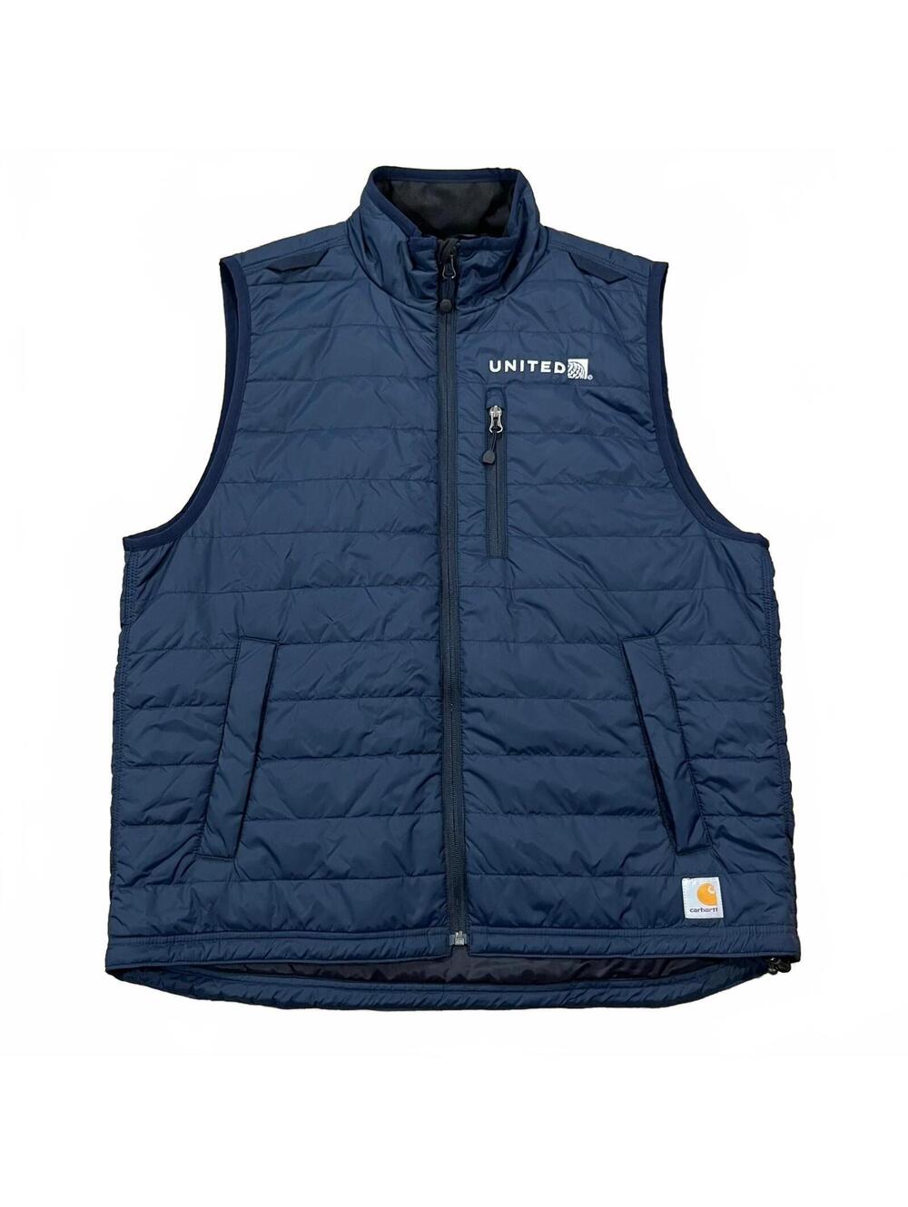 United Airlines Carhartt Mens Blue Puffer Vest Jacket Size Large